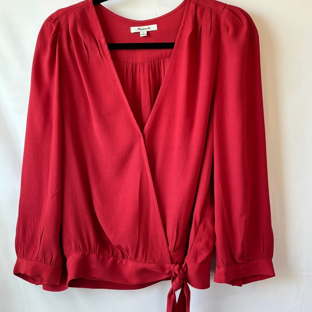 Madewell Crimson Red V-Neck Tie-Front Blouse